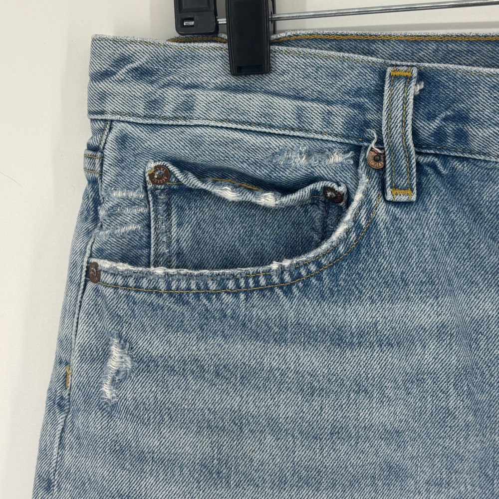 Agolde Parker Long Denim Shorts Swapmeet Light Blue Wash Women Size 31 Raw Hem - Picture 5 of 15